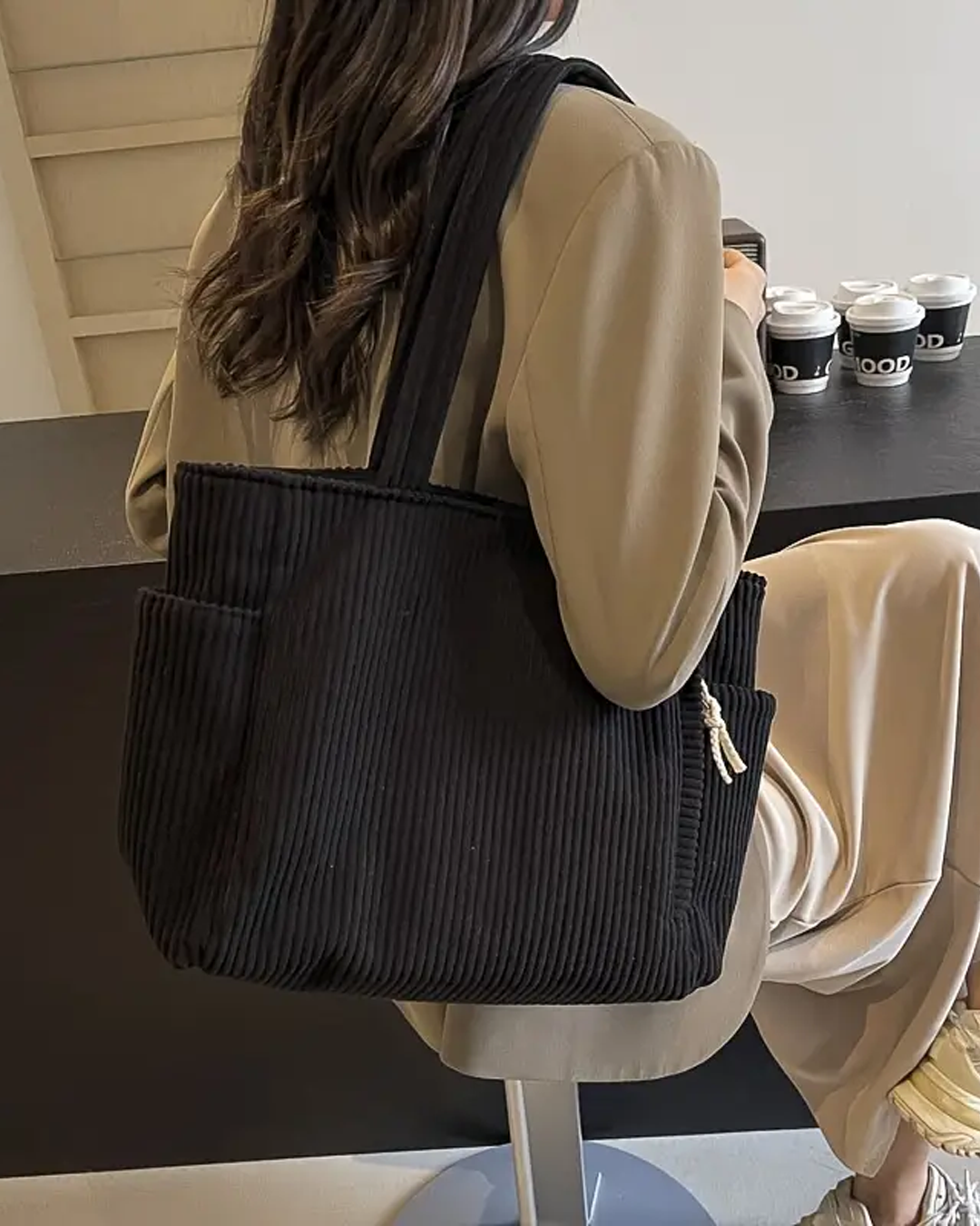 Tina | Ribbede Tote med Snøredetalje