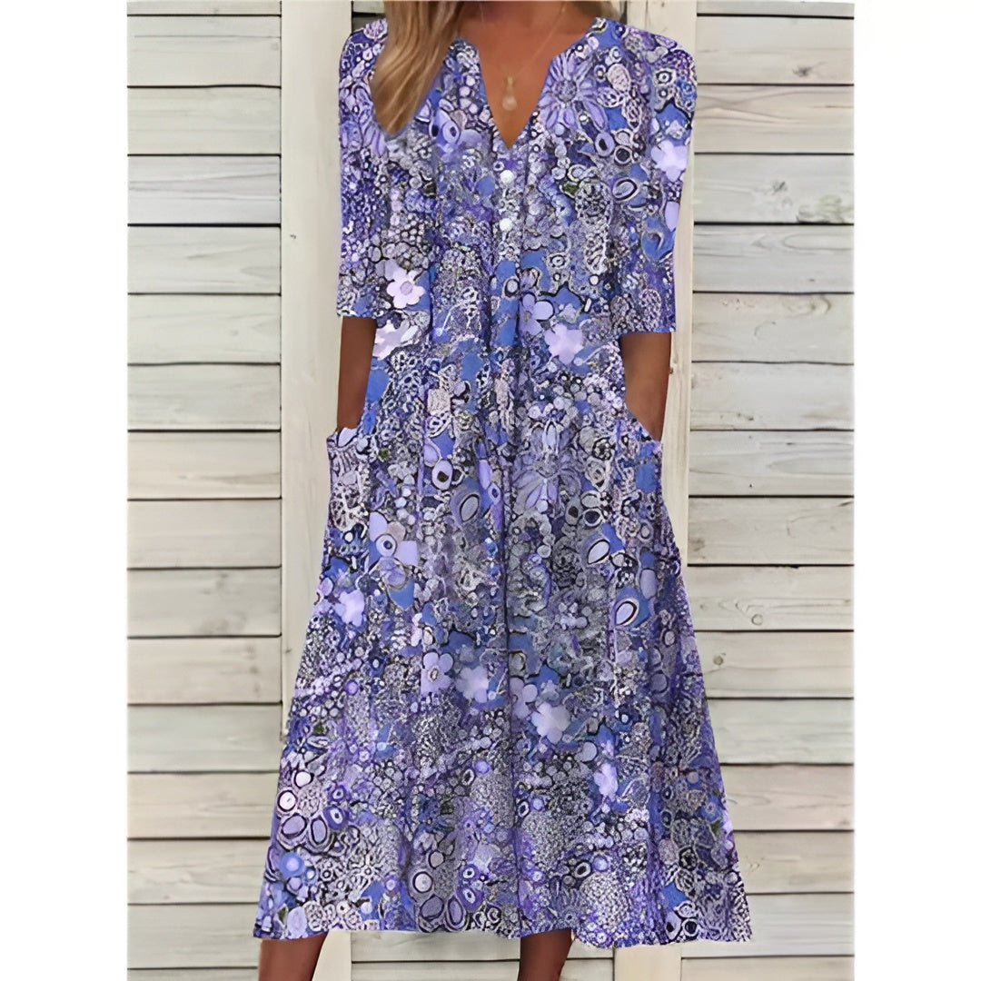Sanne | Stilfuld Blomstret Skjortekjole