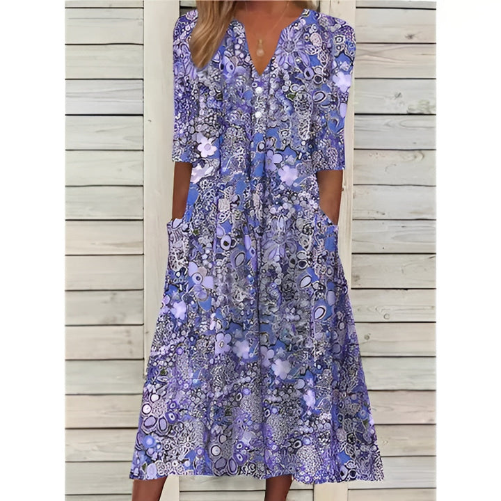 Sanne | Stilfuld Blomstret Skjortekjole