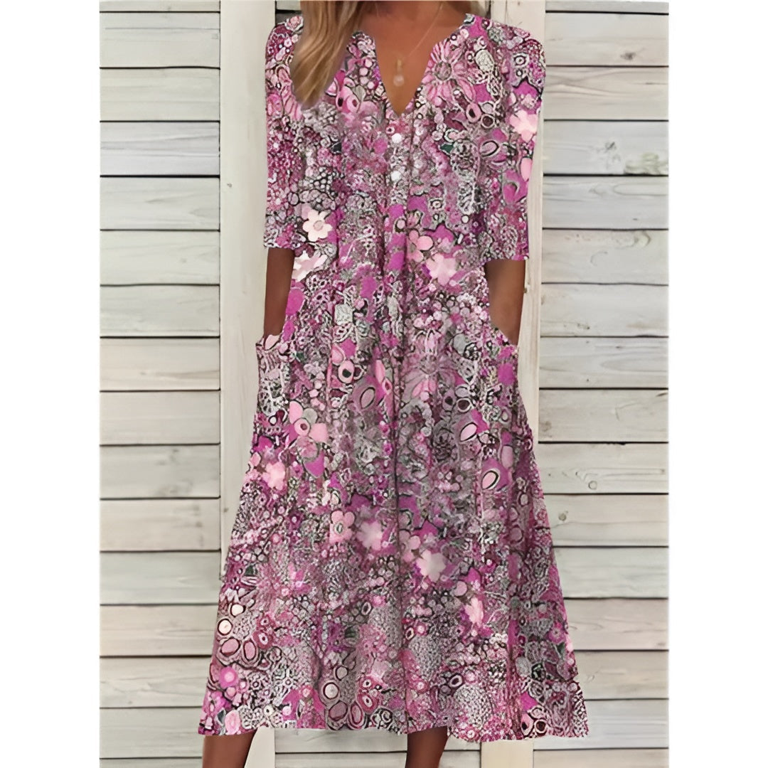 Sanne | Stilfuld Blomstret Skjortekjole